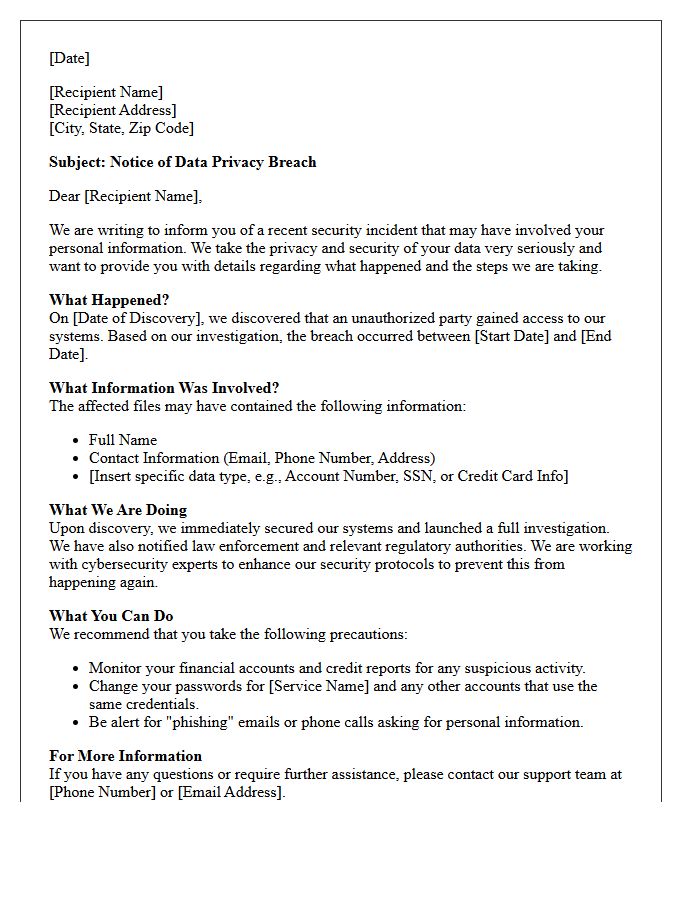 Data Privacy Breach Warning Letter
