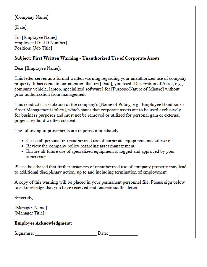 First Warning Letter for Unauthorized Use of Corporate Assets