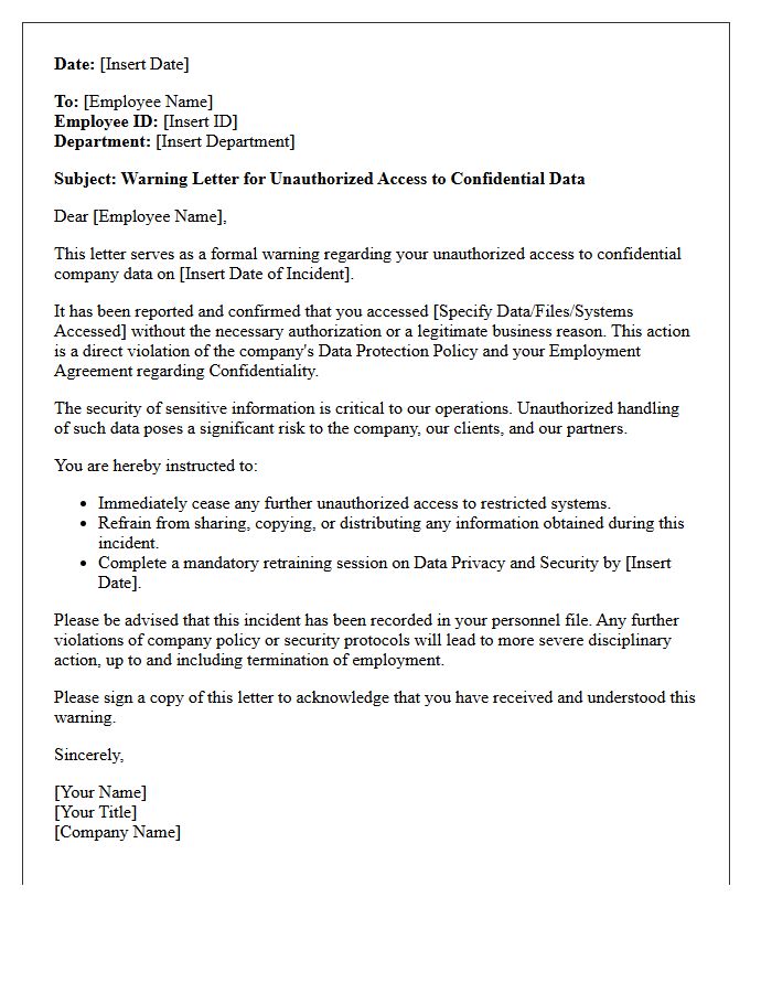 Warning Letter for Unauthorized Access to Confidential Data