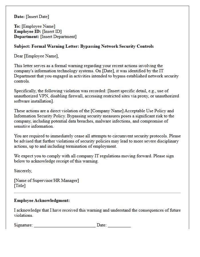 Warning Letter for Bypassing Network Security Controls