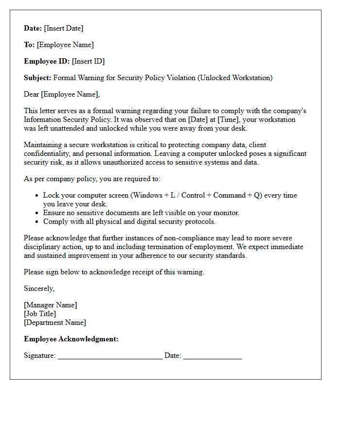 Warning Letter for Leaving Workstations Unlocked