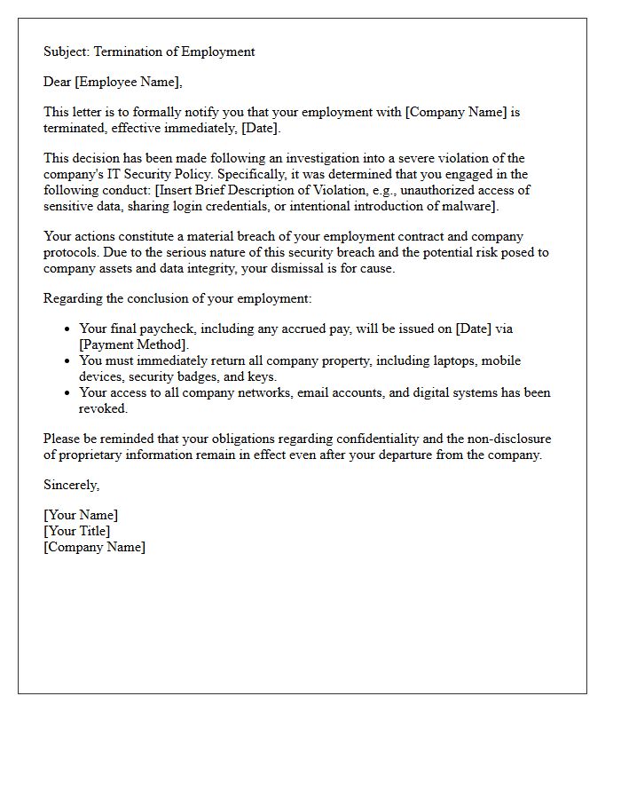 Termination Letter for Severe IT Security Policy Violation