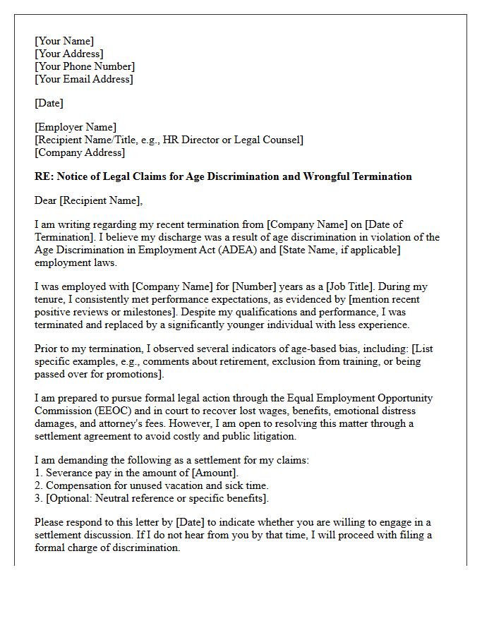 Age Discrimination Wrongful Termination Demand Letter
