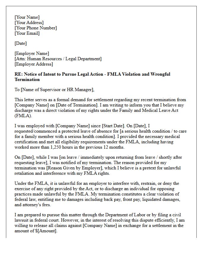 Family And Medical Leave Act Wrongful Termination Demand Letter