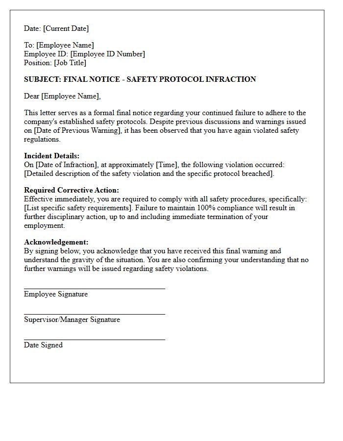 Final Notice Letter Regarding Safety Protocol Infraction