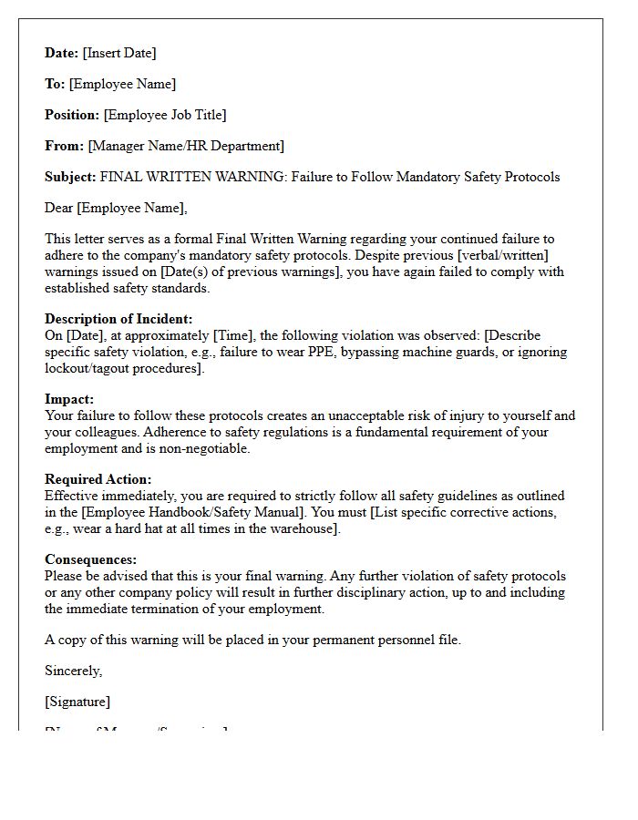 Final Written Warning Letter for Ignoring Mandatory Safety Protocols