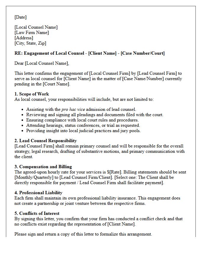 Criminal Defense Local Counsel Engagement Letter