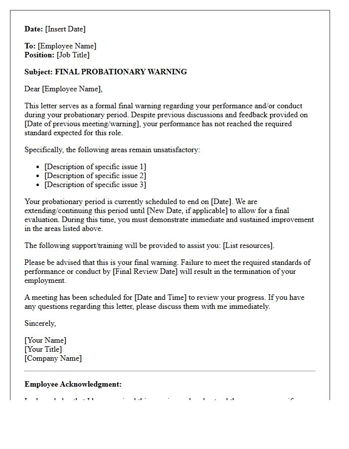 Final Probationary Warning Letter Before Termination of Employment