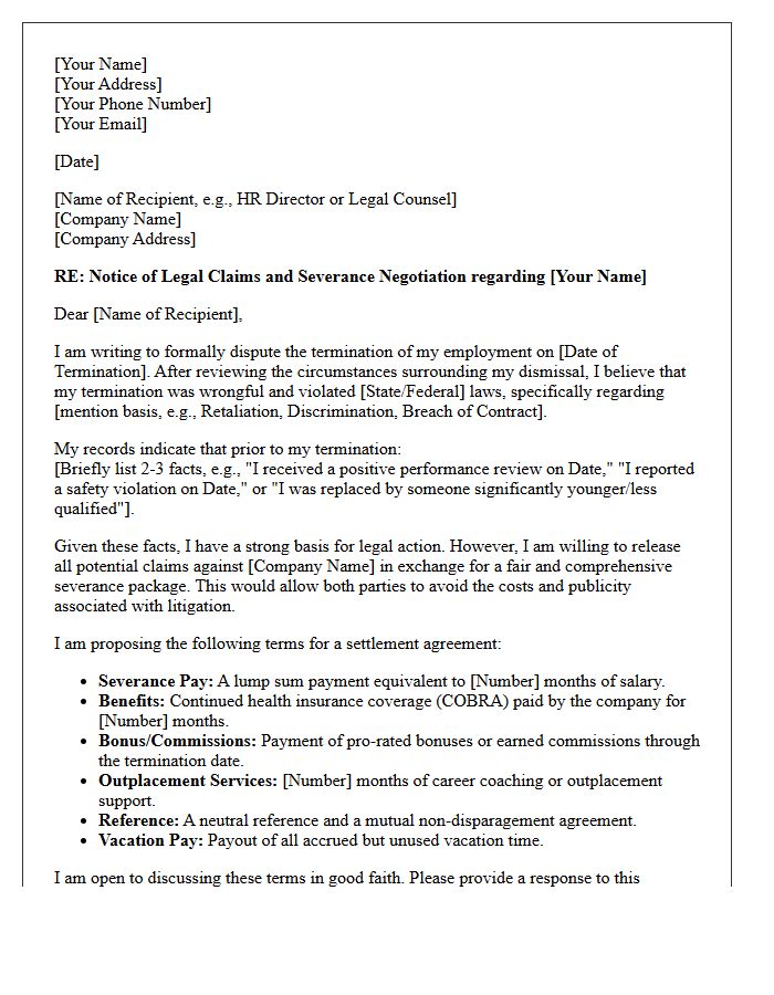 Severance Negotiation Wrongful Termination Demand Letter