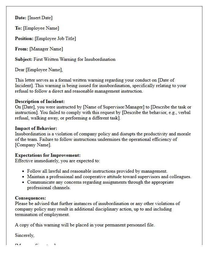 First Written Warning Letter for Insubordination