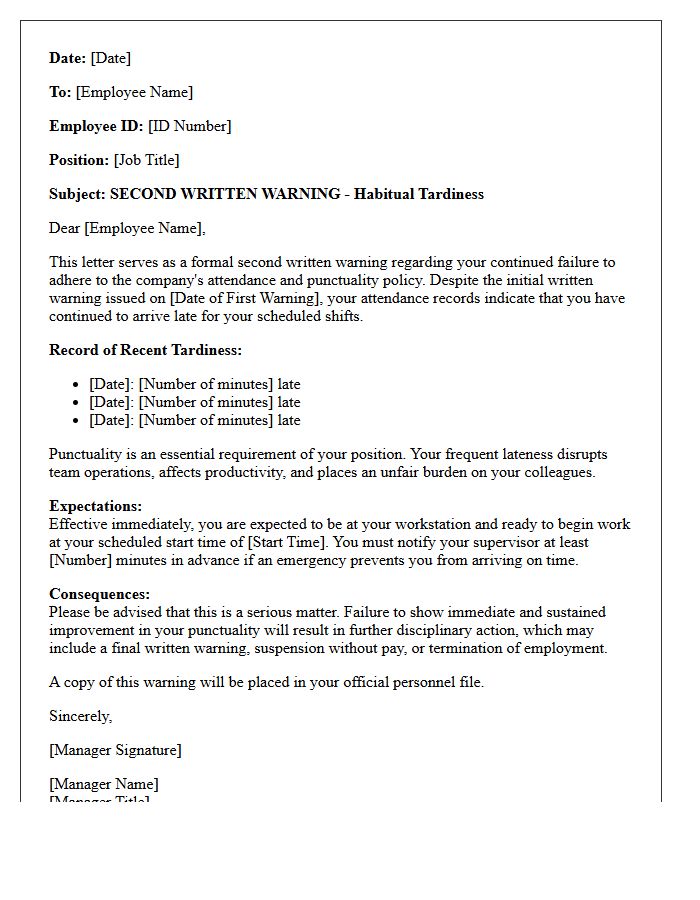 Second Written Warning Letter for Habitual Tardiness
