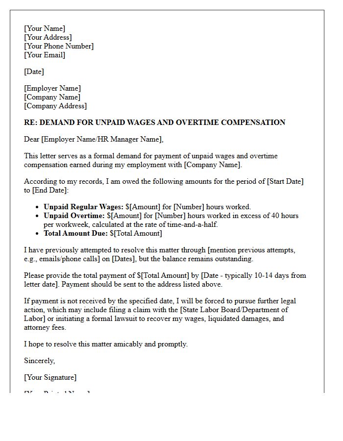 Initial Demand Letter for Unpaid Wages and Overtime