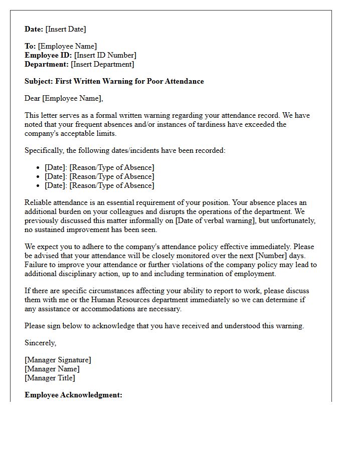 First Warning Letter for Poor Attendance