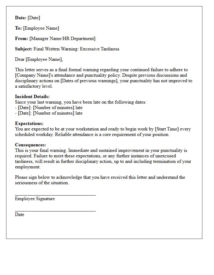 Final Disciplinary Letter for Excessive Tardiness