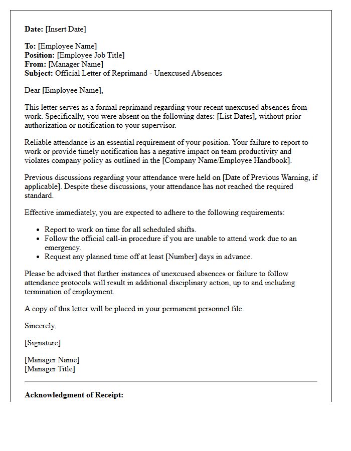 Official Letter of Reprimand for Unexcused Absences