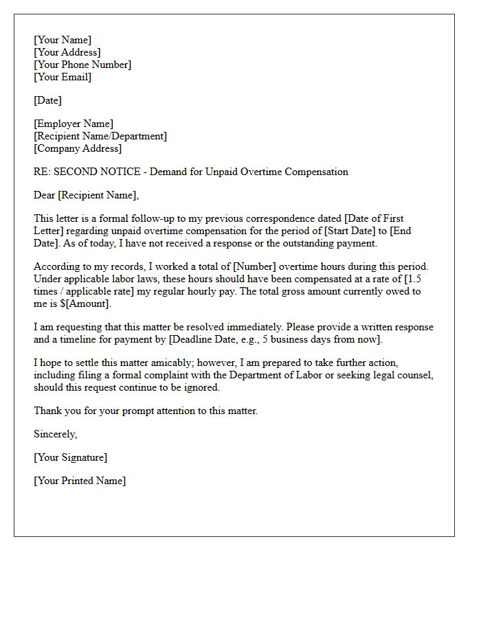 Follow-Up Overtime Compensation Demand Letter