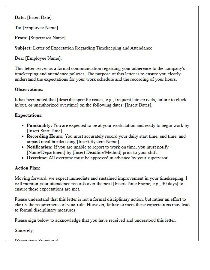 Letter of Expectation Regarding Employee Timekeeping