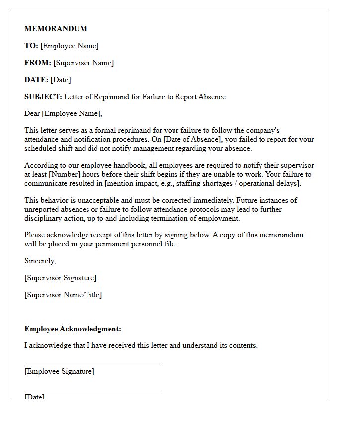 Letter of Reprimand for Failure to Report Absence