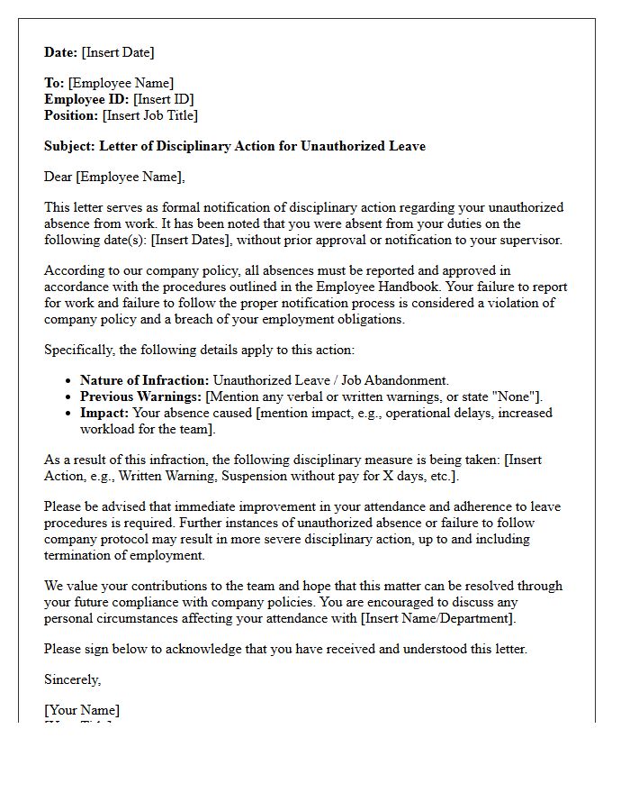 Letter of Disciplinary Action for Unauthorized Leave