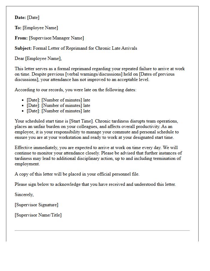 Letter of Reprimand for Chronic Late Arrivals
