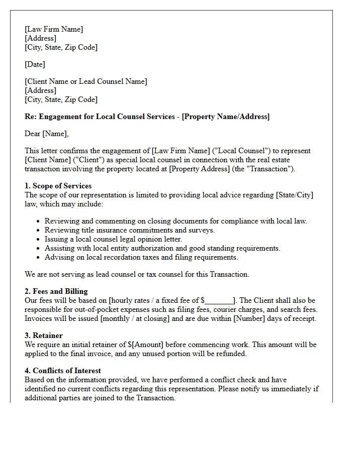 Real Estate Transaction Local Counsel Engagement Letter