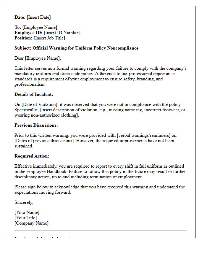 Official Warning Letter for Uniform Policy Noncompliance