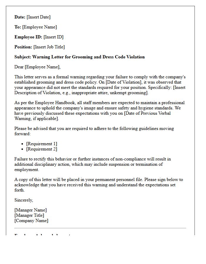 Management Warning Letter for Grooming and Dress Code Violation
