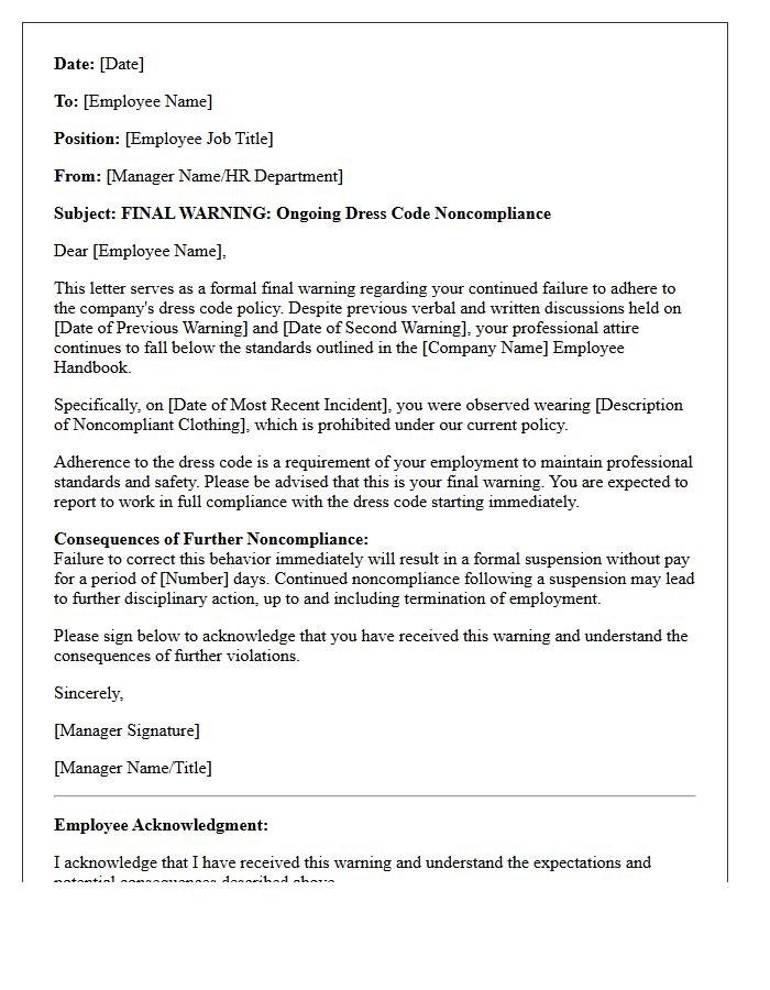Suspension Warning Letter for Ongoing Dress Code Noncompliance