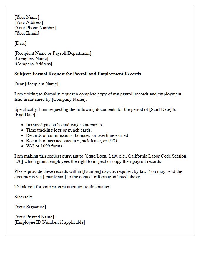 Request for Employee Payroll Records Letter