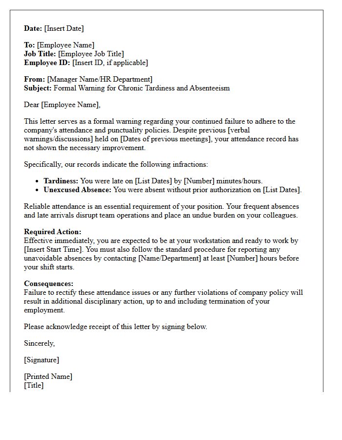 Formal Warning Letter for Chronic Tardiness and Absenteeism