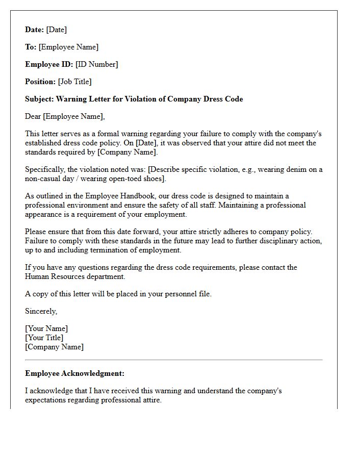 Warning Letter for Violation of Company Dress Code