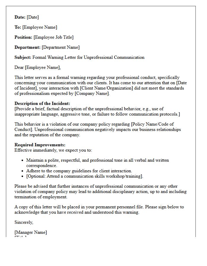 Warning Letter for Unprofessional Communication With Clients