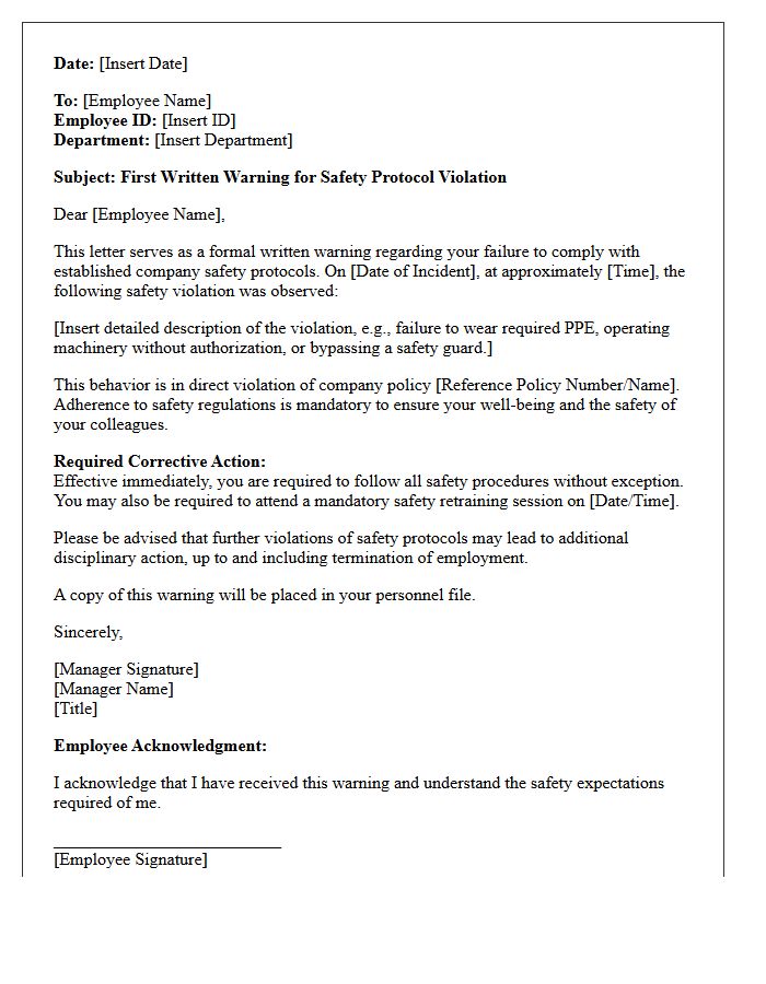 First Warning Letter for Safety Protocol Violation