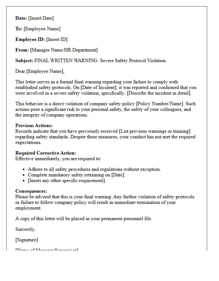 Final Warning Letter for Severe Safety Protocol Violation