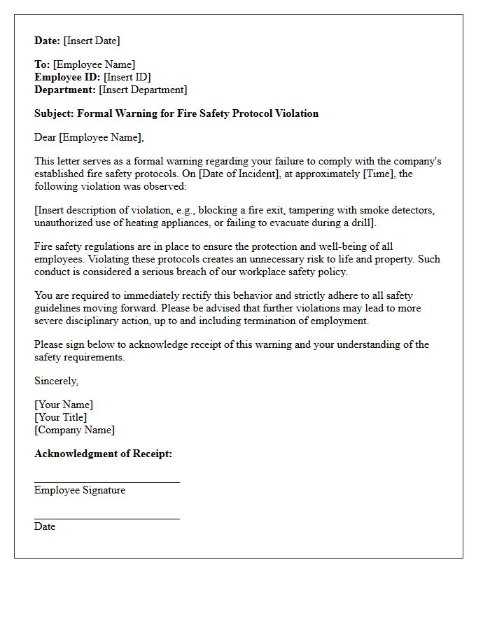 Warning Letter for Fire Safety Protocol Violation