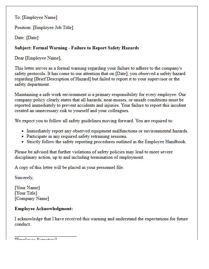 Warning Letter for Failure to Report Safety Hazards