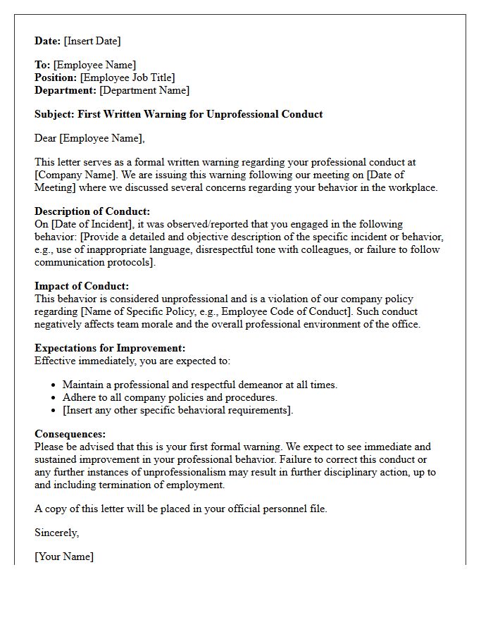 First Warning Letter for Unprofessional Conduct