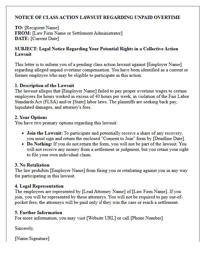Class Action Overtime Notification Letter