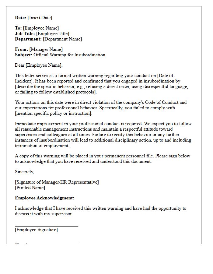 Official Warning Letter for Insubordination