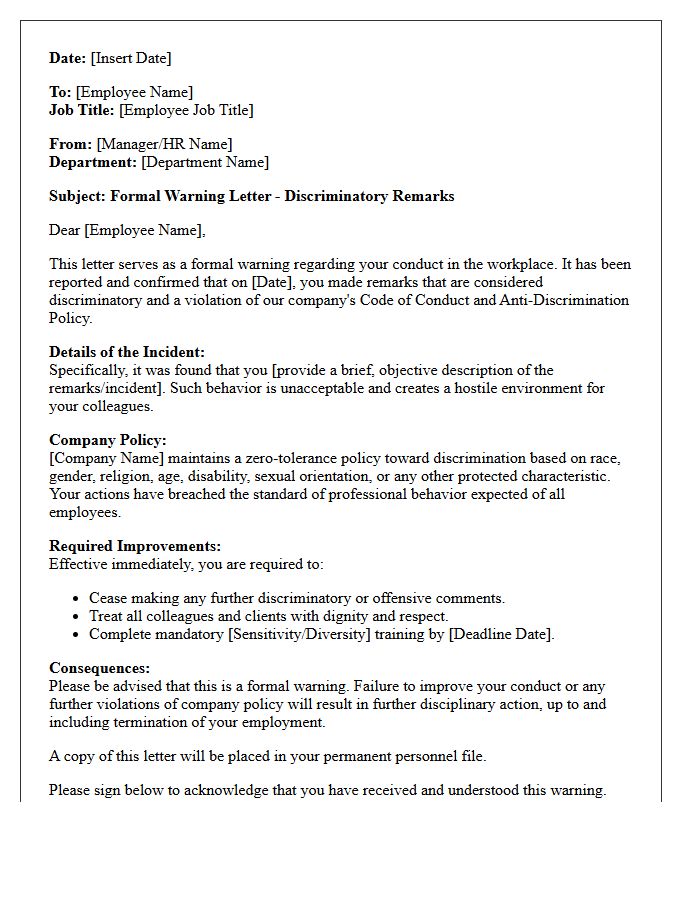 Formal Warning Letter for Discriminatory Remarks