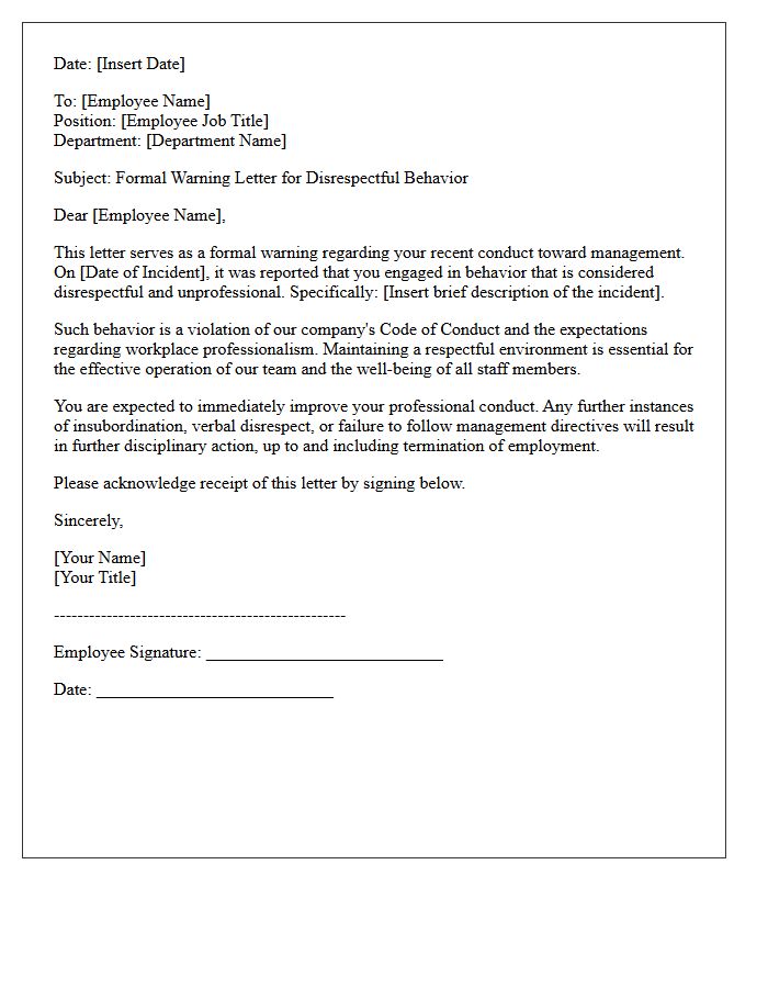 Warning Letter for Disrespectful Behavior Toward Management