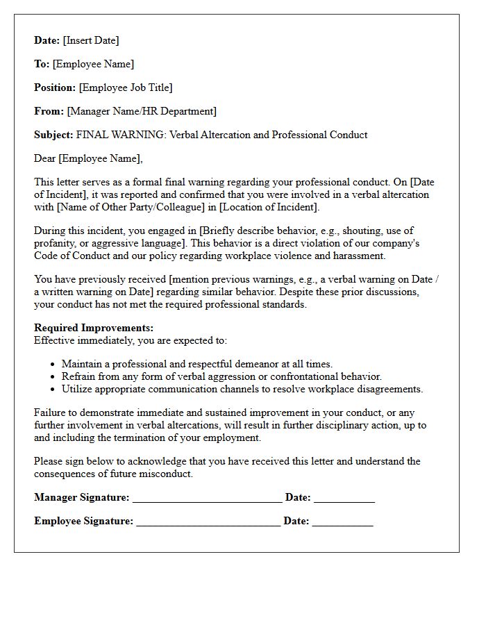 Final Warning Letter for Verbal Altercations