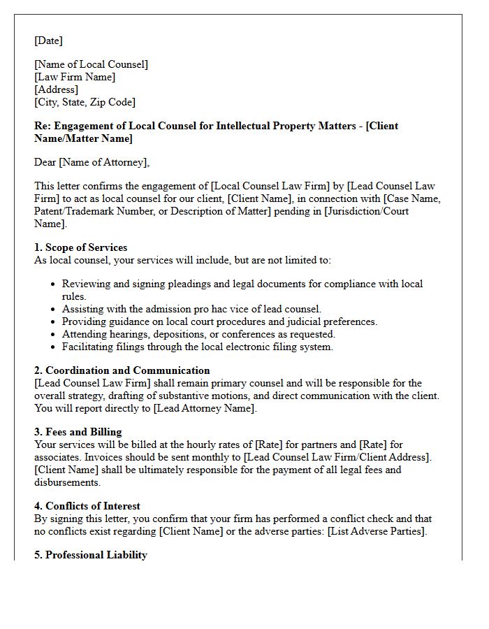 Intellectual Property Local Counsel Engagement Letter