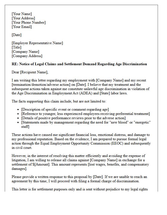 Age Discrimination Settlement Demand Letter