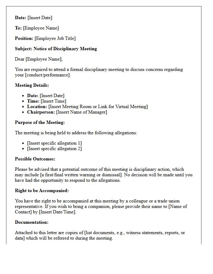 Notice of Disciplinary Meeting Letter