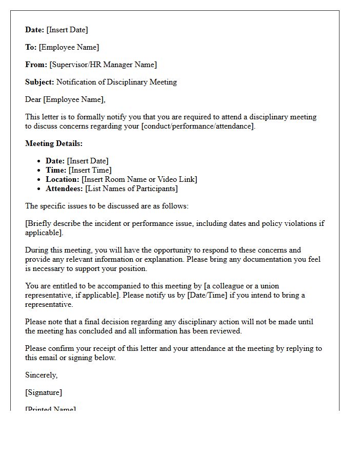 Employee Disciplinary Action Meeting Letter