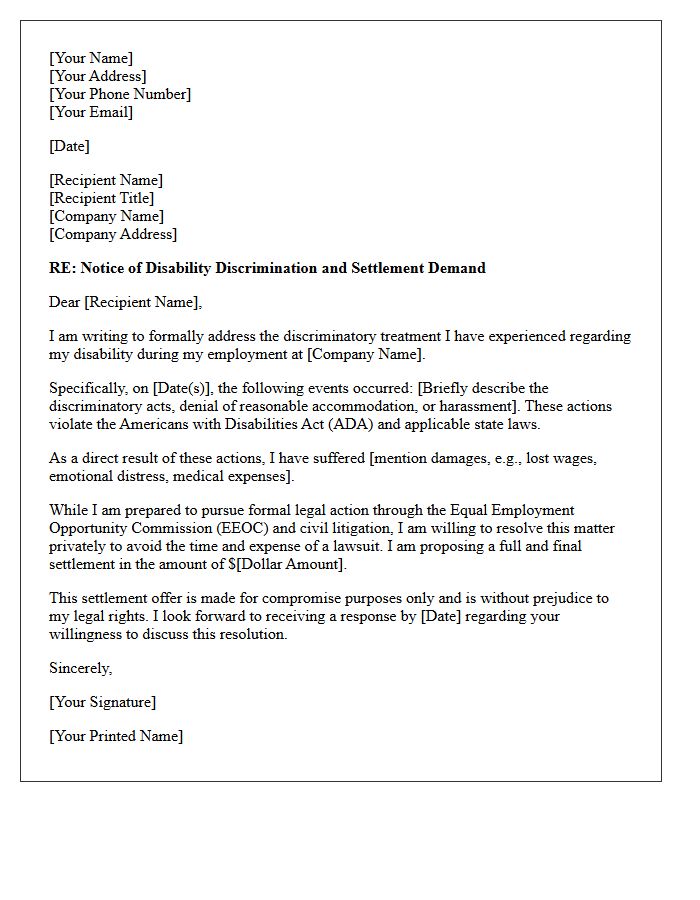 Disability Discrimination Settlement Demand Letter