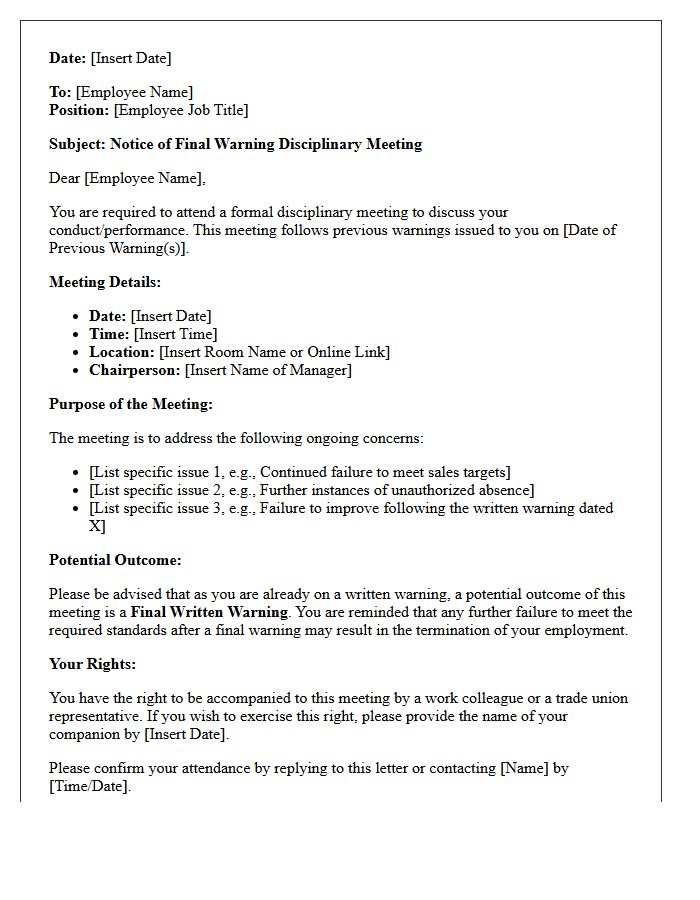 Final Warning Disciplinary Meeting Letter