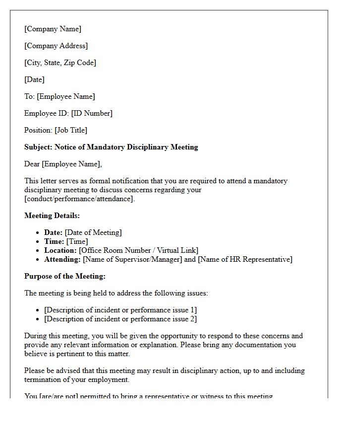 Mandatory Disciplinary Meeting Notice Letter
