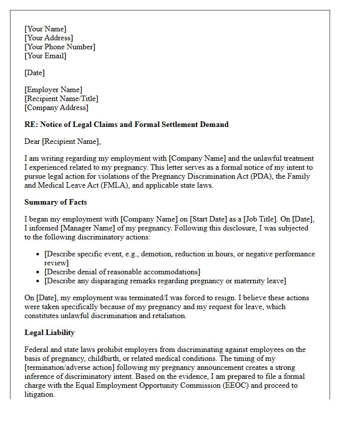 Pregnancy Discrimination Settlement Demand Letter